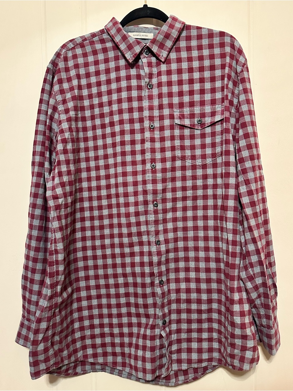 Men's L.L. Bean Long-Sleeve Red and Grey Check Shirt - XL Tall